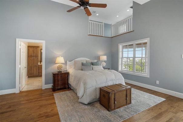 Bedroom, Interior, Recessed Lighting, Wood Texture Flooring