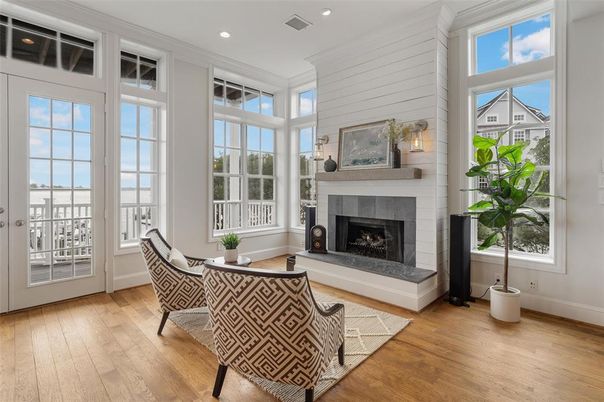 Fireplace, Interior, Recessed Lighting, Wood Texture Flooring