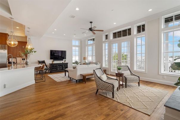 Interior, Kitchen, Living room, Pendant Lights, Recessed Lighting, Stainless Steel Appliances, Wood Texture Flooring