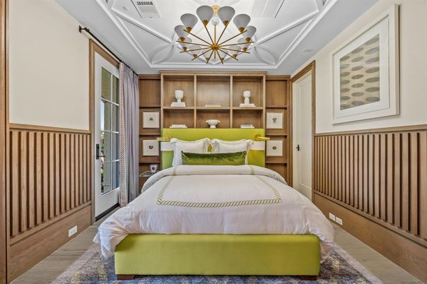 Bedroom, Interior, Pendant Lights, Wood Texture Flooring