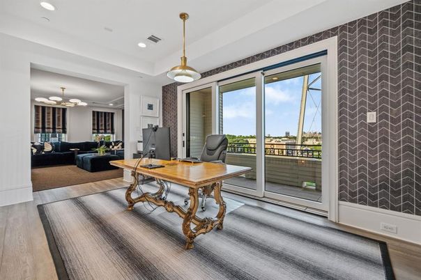 Home Office, Interior, Living room, Pendant Lights, Recessed Lighting, Wood Texture Flooring