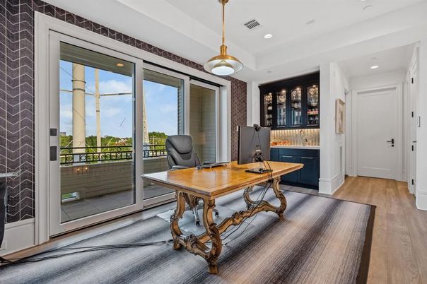 Home Office, Interior, Pendant Lights, Recessed Lighting, Wood Texture Flooring