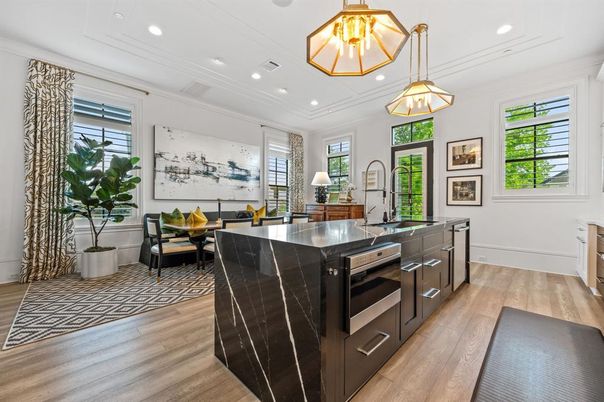 Interior, Kitchen, Pendant Lights, Recessed Lighting, Wood Texture Flooring