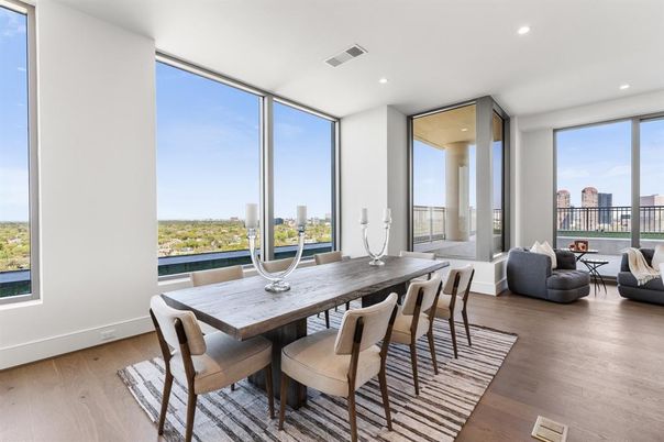 Dining room, Interior, Recessed Lighting, Wood Texture Flooring