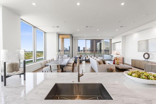 Dining room, Interior, Living room, Marble, Recessed Lighting