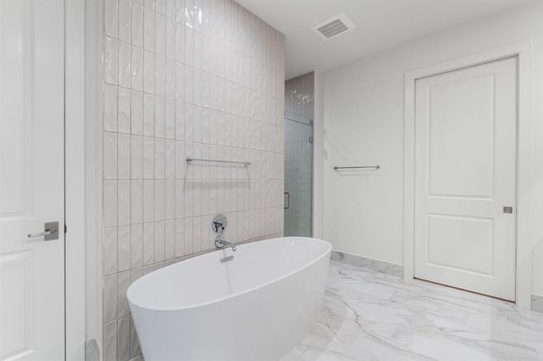 Bathroom, Free Standing Baths, Glass Shower, Interior, Marble
