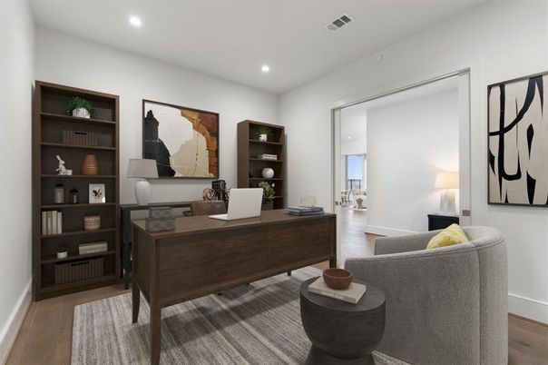 Home Office, Interior, Recessed Lighting, Wood Texture Flooring