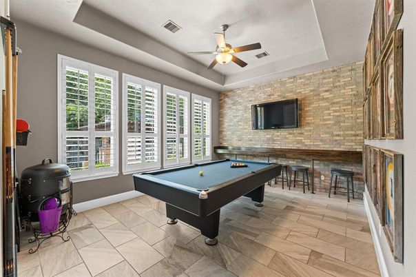 Billiard Table, Game Room, Interior, Stone Walls