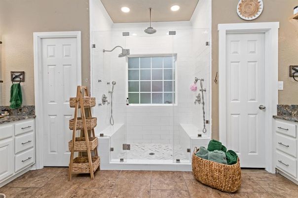 Bathroom, Glass Shower, Interior, Recessed Lighting
