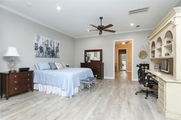 Bedroom, Home Office, Interior, Recessed Lighting, Wood Texture Flooring