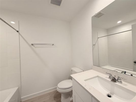 Bathroom, Interior, Recessed Lighting, Wood Texture Flooring