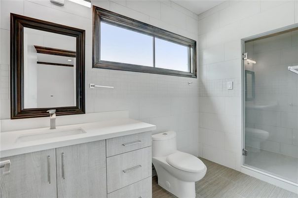 Bathroom, Glass Shower, Interior, Wood Texture Flooring