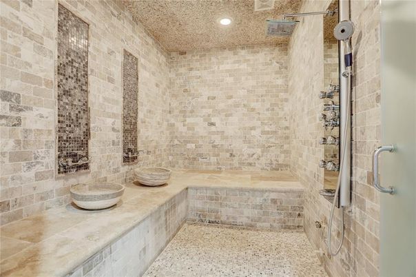 Bathroom, Interior, Recessed Lighting, Stone Walls