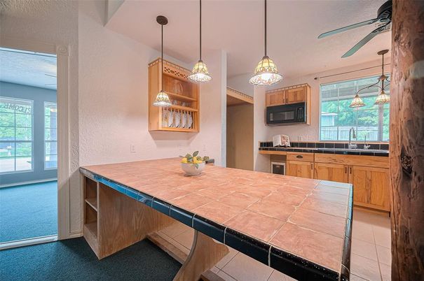 Interior, Kitchen, Pendant Lights, Tile Countertops