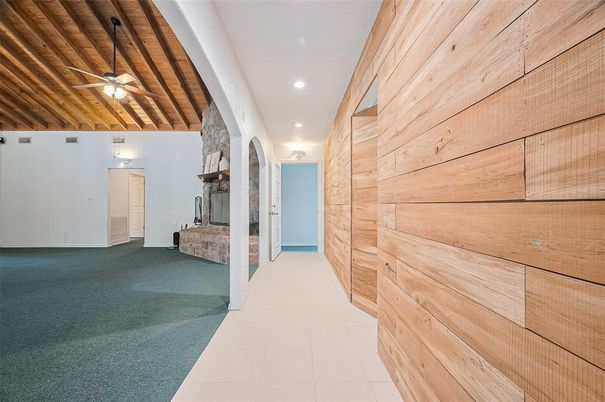 Fireplace, Interior, Recessed Lighting, Wooden Ceilings, Wooden Walls
