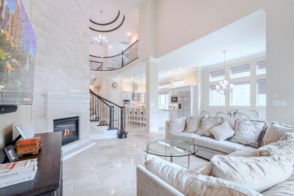 Chandelier, Dining room, Fireplace, Interior, Living room, Pendant Lights, Recessed Lighting