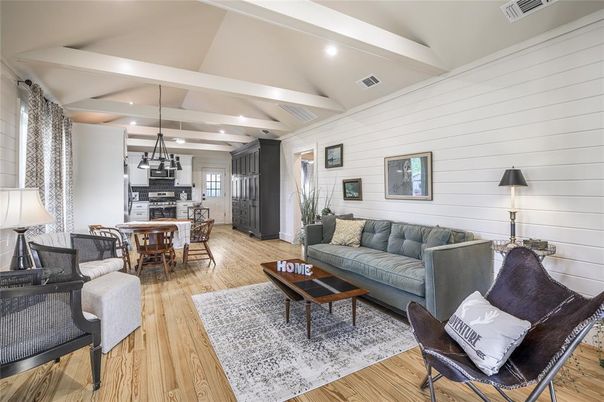 Dining room, Interior, Kitchen, Living room, Pendant Lights, Recessed Lighting, Stainless Steel Appliances, Wood Texture Flooring