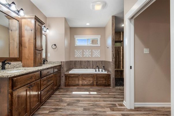 Bathroom, Interior, Recessed Lighting, Wood Texture Flooring