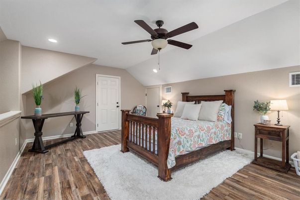 Bedroom, Interior, Recessed Lighting, Wood Texture Flooring