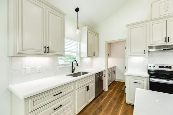 Interior, Kitchen, Pendant Lights, Stainless Steel Appliances, Wood Texture Flooring
