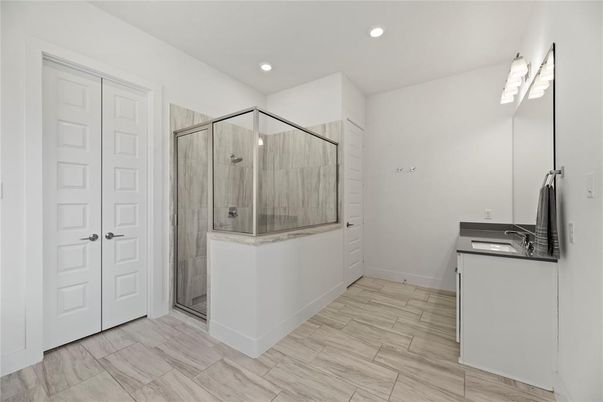 Bathroom, Glass Shower, Interior, Recessed Lighting