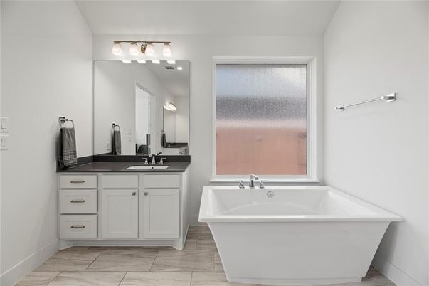 Bathroom, Dual Sink Vanities, Free Standing Baths, Interior, Marble