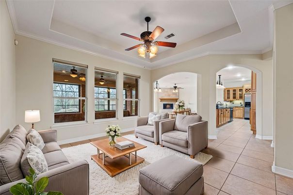 Dining room, Fireplace, Interior, Kitchen, Living room, Pendant Lights
