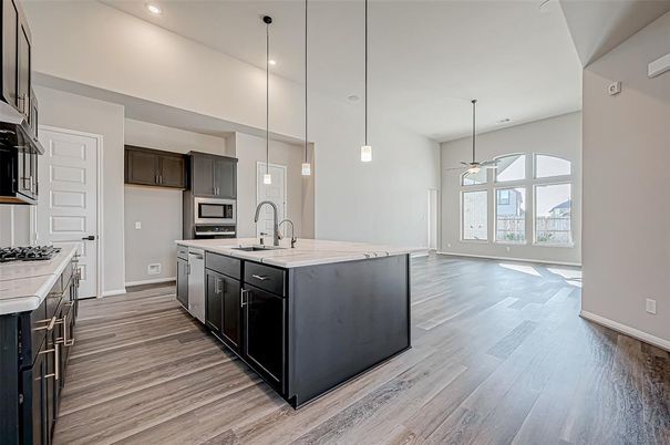 Interior, Kitchen, Pendant Lights, Recessed Lighting, Wood Texture Flooring
