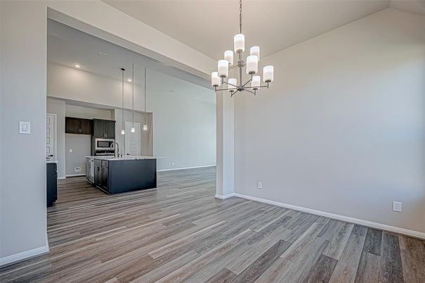Chandelier, Interior, Kitchen, Pendant Lights, Recessed Lighting, Wood Texture Flooring