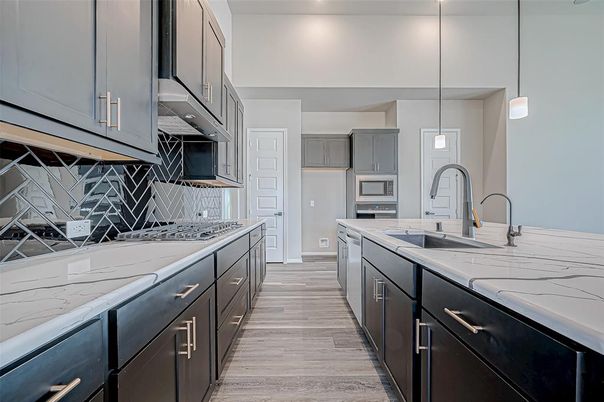 Interior, Kitchen, Pendant Lights, Recessed Lighting, Wood Texture Flooring