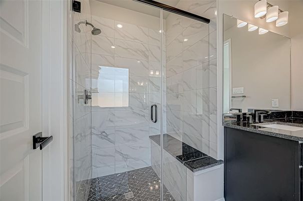 Bathroom, Glass Shower, Interior, Marble Walls