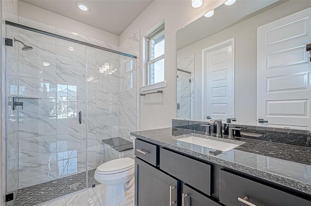 Bathroom, Glass Shower, Interior, Marble, Marble Walls, Recessed Lighting