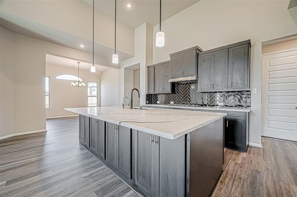Interior, Kitchen, Pendant Lights, Recessed Lighting, Wood Texture Flooring