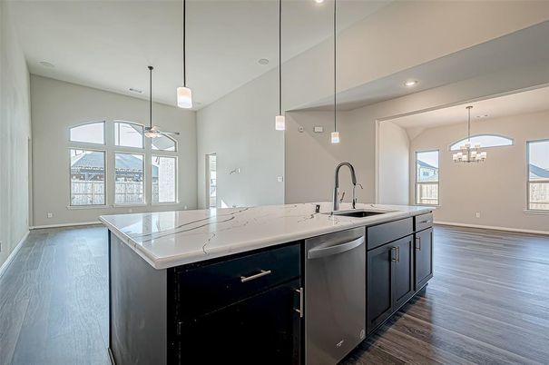 Interior, Kitchen, Pendant Lights, Recessed Lighting, Wood Texture Flooring