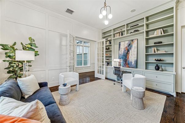 Home Office, Interior, Pendant Lights, Wood Texture Flooring