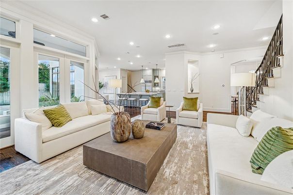 Interior, Kitchen, Living room, Pendant Lights, Recessed Lighting, Wood Texture Flooring