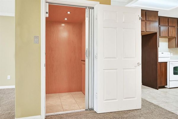 Elevator, Interior, Recessed Lighting, Wooden Walls