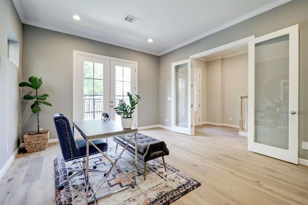Dining room, Interior, Recessed Lighting, Wood Texture Flooring