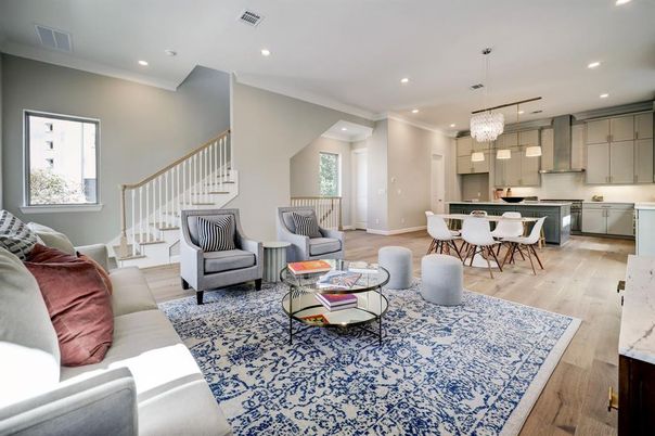 Dining room, Interior, Kitchen, Living room, Pendant Lights, Recessed Lighting, Wood Texture Flooring