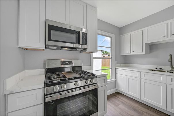 Interior, Kitchen, Stainless Steel Appliances, Wood Texture Flooring