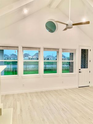 Empty room, Interior, Recessed Lighting, Water, Wood Texture Flooring