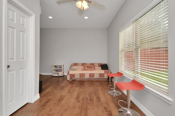 Bedroom, Interior, Recessed Lighting, Wood Texture Flooring