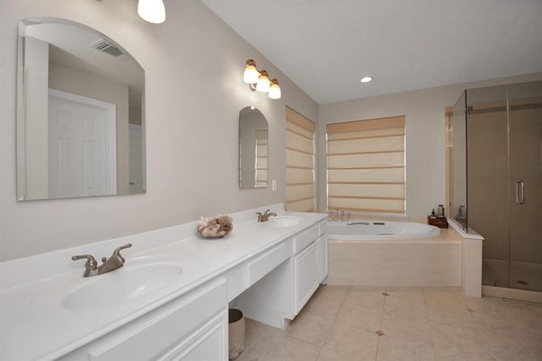 Bathroom, Dual Sink Vanities, Glass Shower, Interior, Recessed Lighting