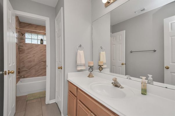Bathroom, Interior, Marble Walls, Wood Texture Flooring