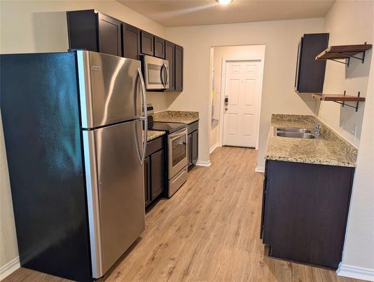 Interior, Kitchen, Stainless Steel Appliances, Wood Texture Flooring