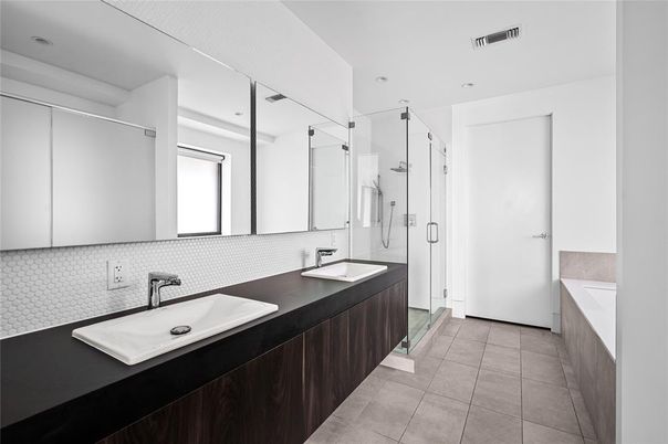 Bathroom, Dual Sink Vanities, Glass Shower, Interior, Recessed Lighting
