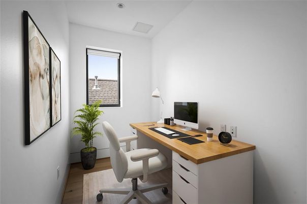 Home Office, Interior, Recessed Lighting, Wood Texture Flooring