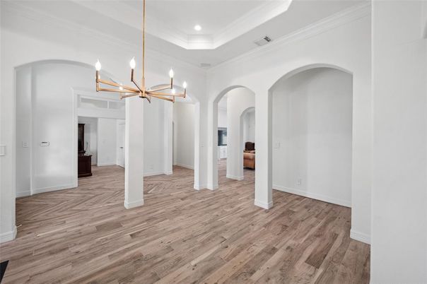 Empty room, Interior, Pendant Lights, Recessed Lighting, Wood Texture Flooring