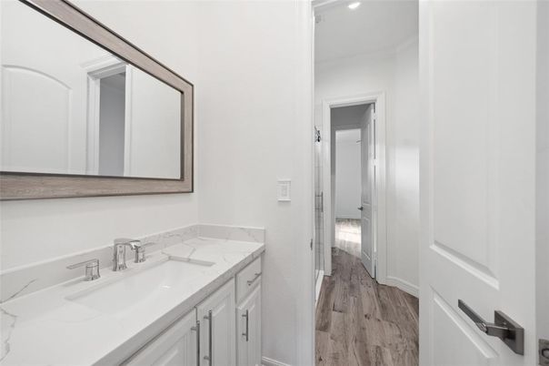 Bathroom, Interior, Recessed Lighting, Wood Texture Flooring