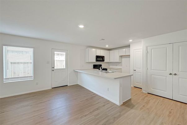 Interior, Kitchen, Recessed Lighting, Wood Texture Flooring